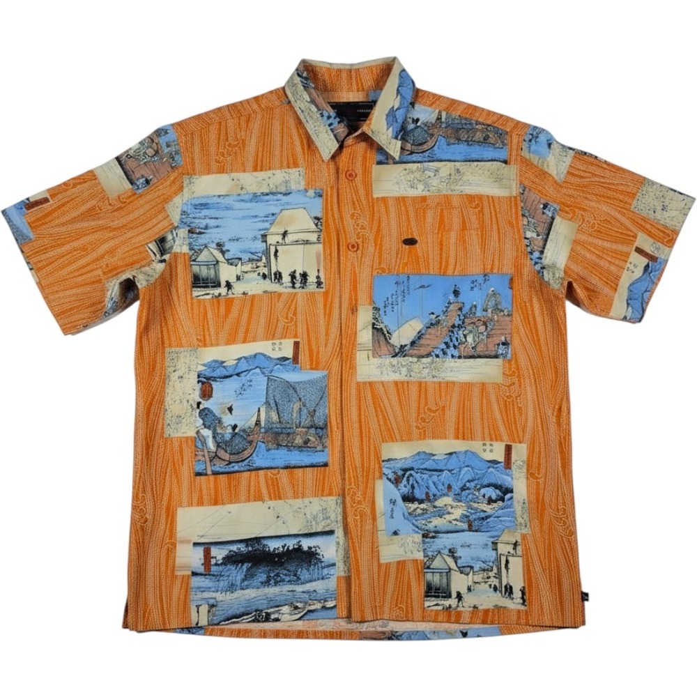 Vintage Phat Farm Button Up Shirt Orange Graphic Print Y2K Streetwear XXXL